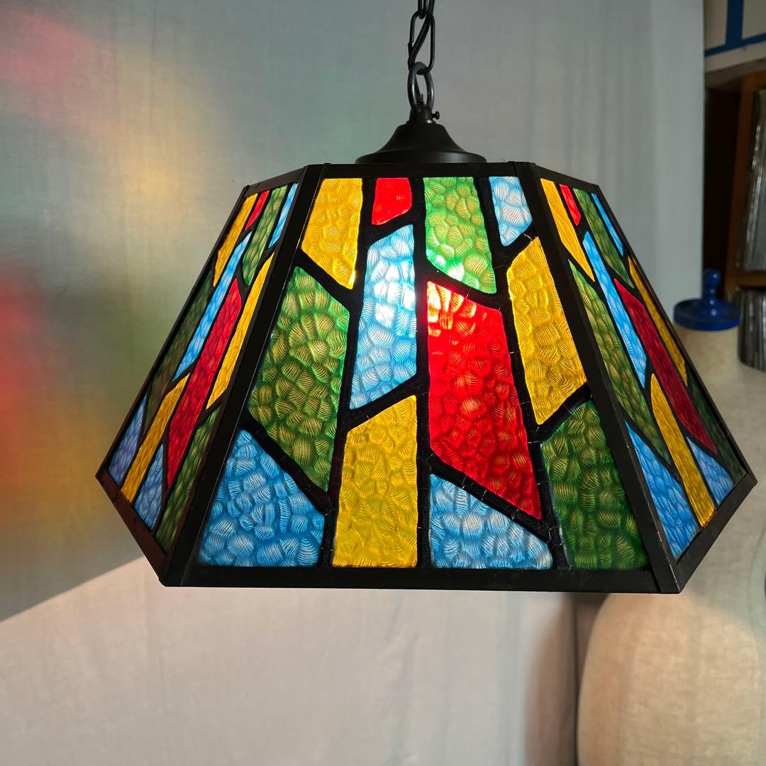 ビンテージ品◾️ステンドグラス調デザイン モザイク柄 天井照明 ペンダントライトB