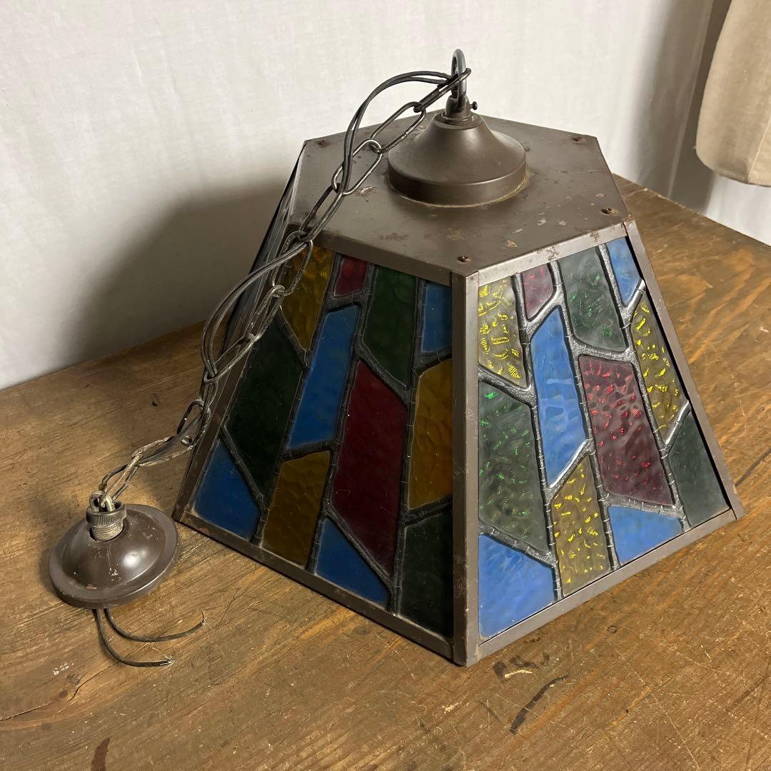 ビンテージ品◾️ステンドグラス調デザイン モザイク柄 天井照明 ペンダントライトB
