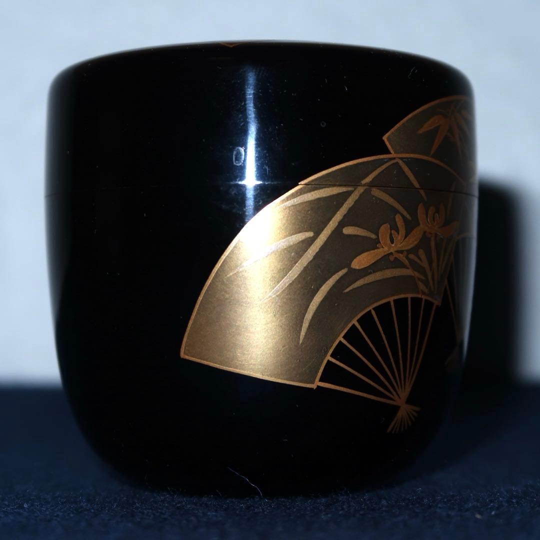 【茶道具】景雲作　扇面蒔絵中棗