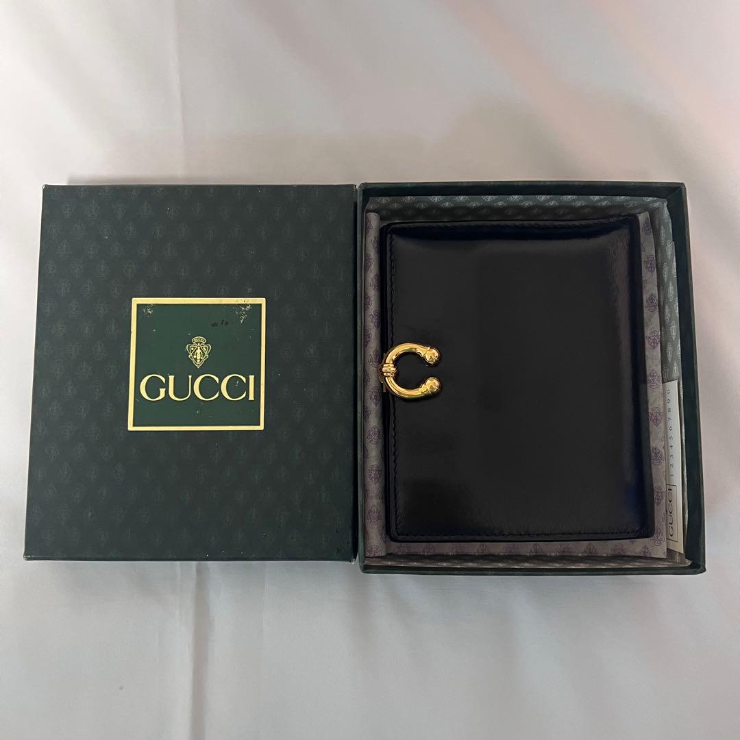 GUCCI ブラック 二つ折り財布 ゴールド アンティーク