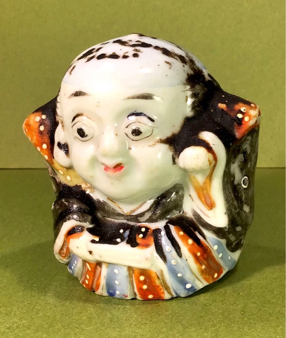 明治期 縁起物 福助 出目金 磁器 人形 戦前 アンティーク ドール 郷土玩具