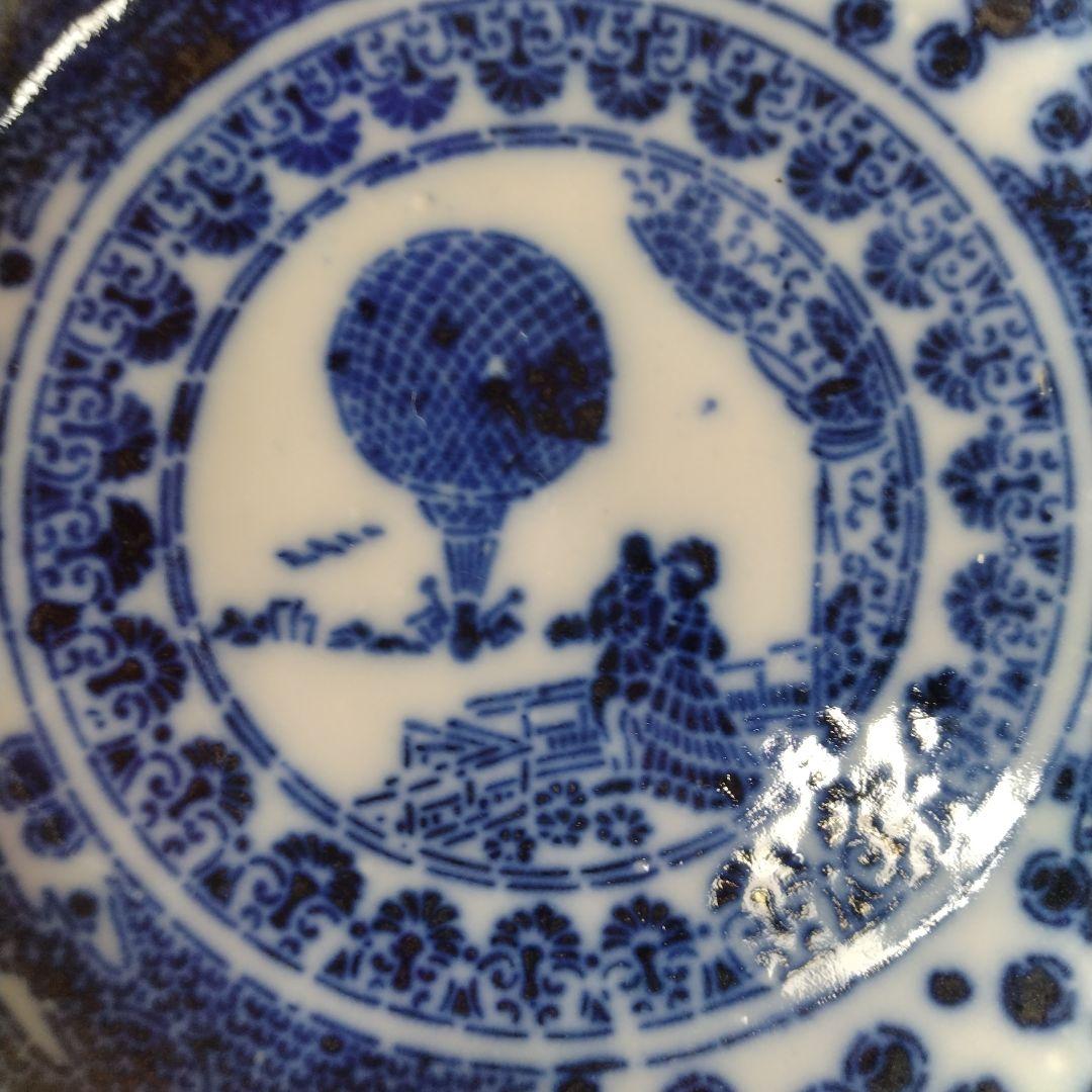 希少明治期図変わり文明開化気球西洋人印判皿