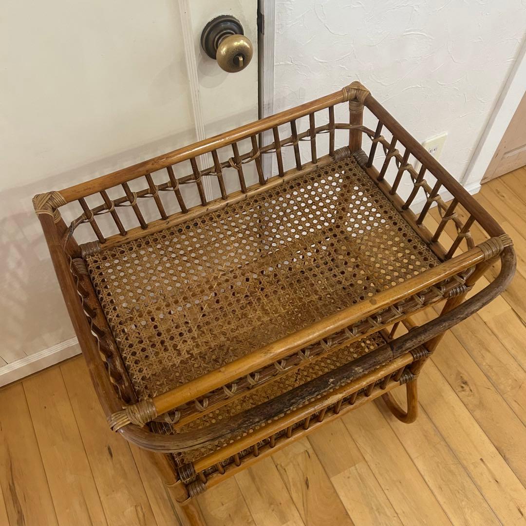 ☆アンティーク☆ ラタン　脱衣かご　ワゴン　マルチ　ラック　バスケット　古道具