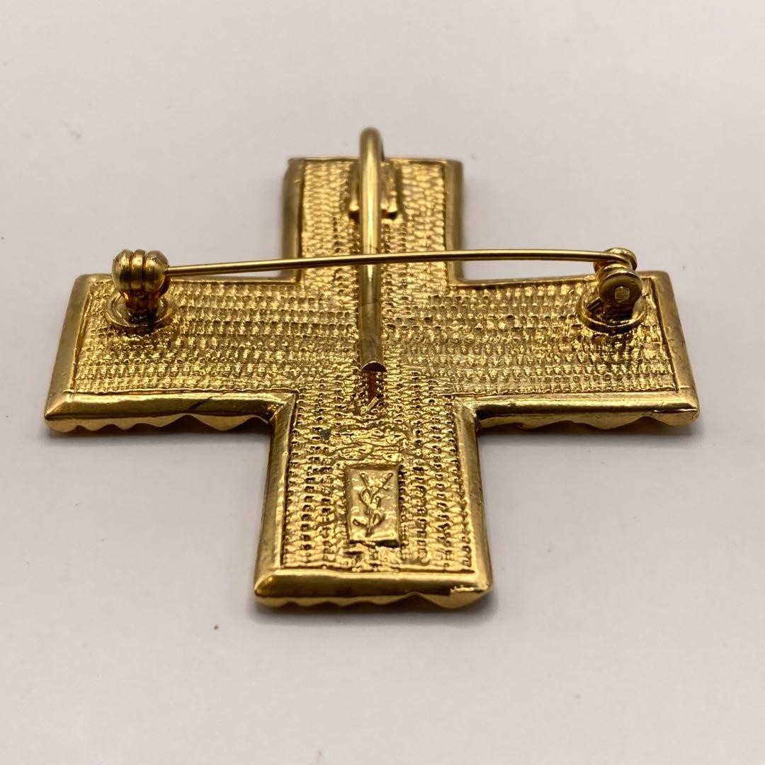 YVES SAINT LAURENT イブサンローラン クロスブローチ ゴールド