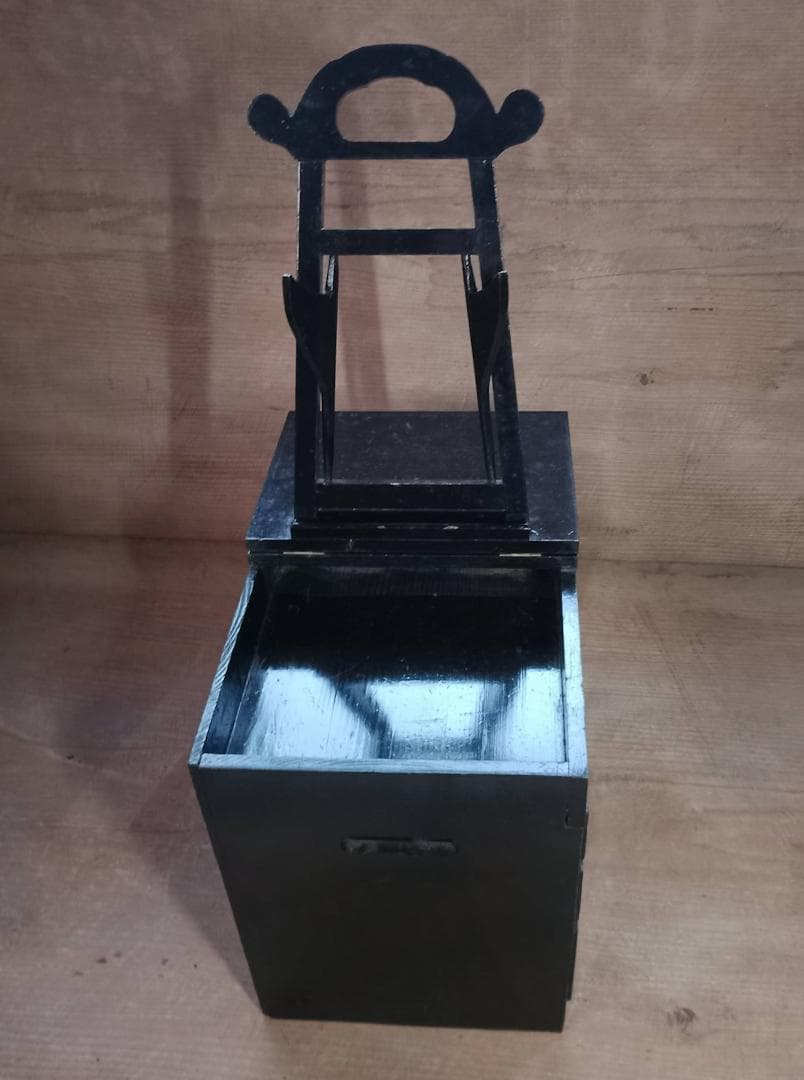 古道具 黒漆塗 鏡台 化粧箱 引き出し付き 真鍮金具 昭和レトロ 和家具