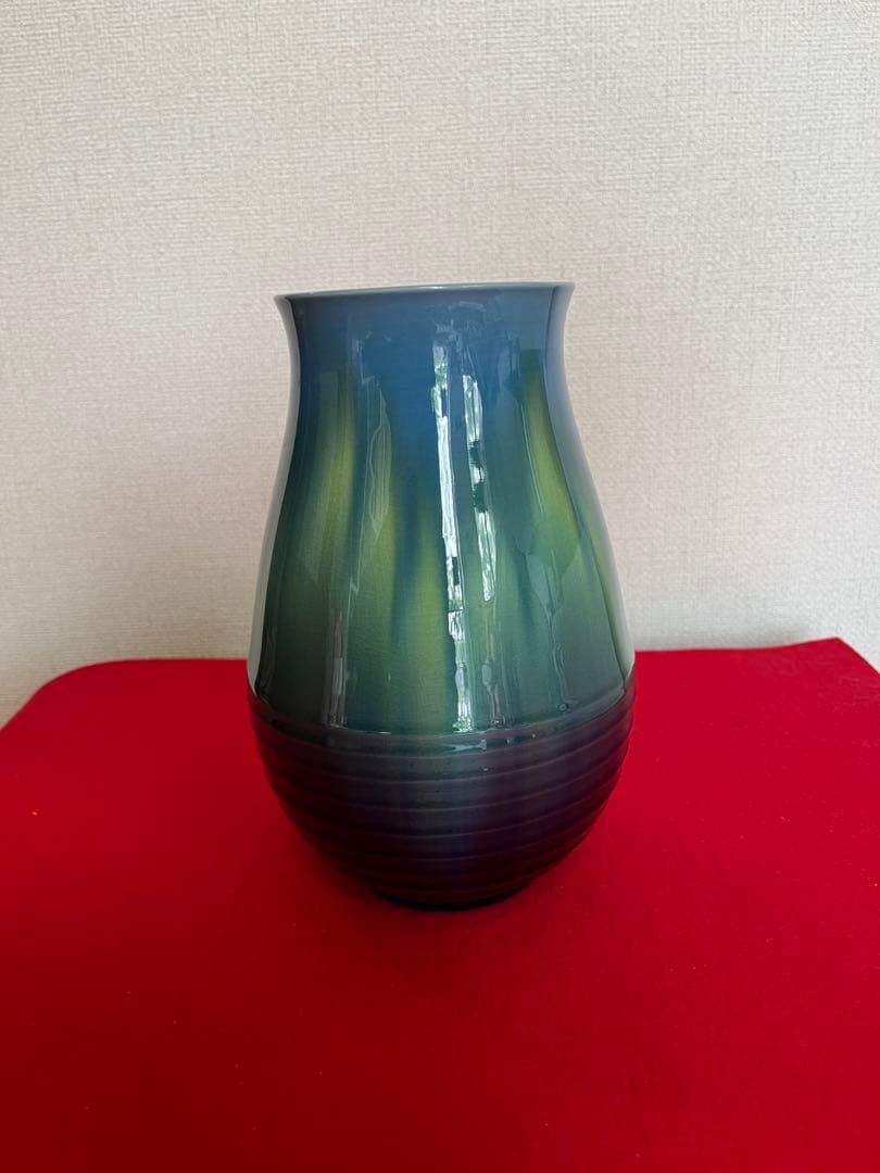 柳雨軒 三代 人間国宝 徳田八十吉（正彦銘）碧明釉 花瓶 約20.5㎝ T266