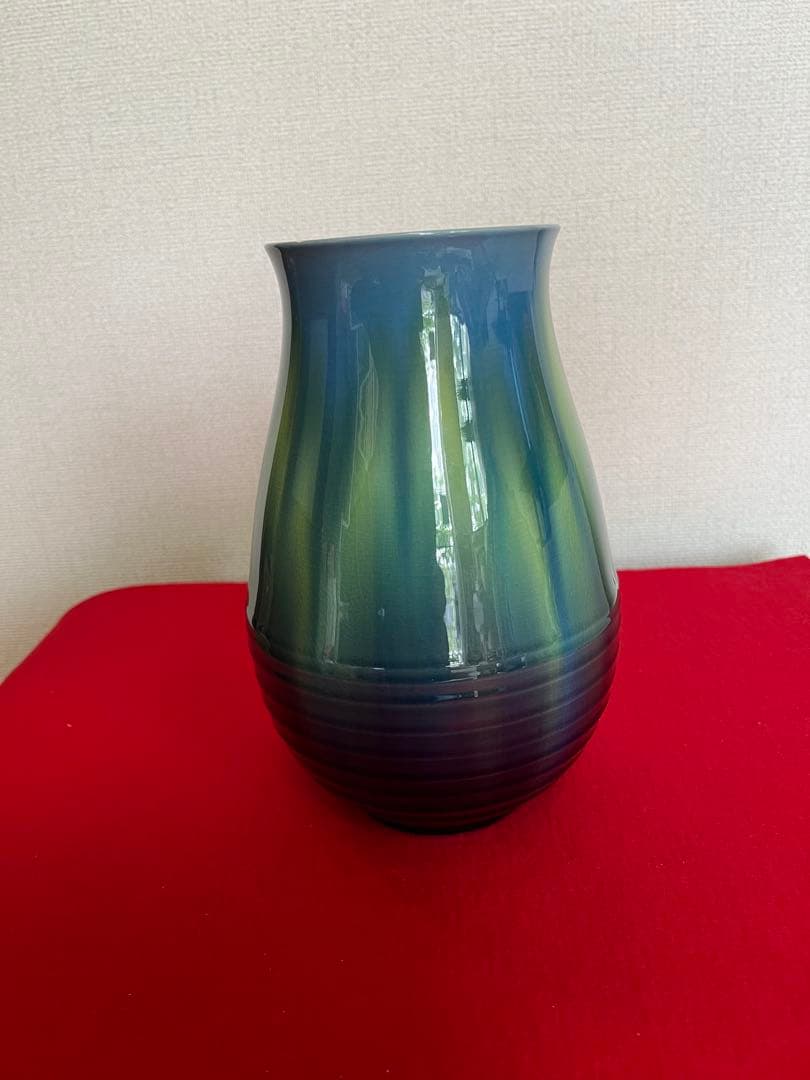 柳雨軒 三代 人間国宝 徳田八十吉（正彦銘）碧明釉 花瓶 約20.5㎝ T266