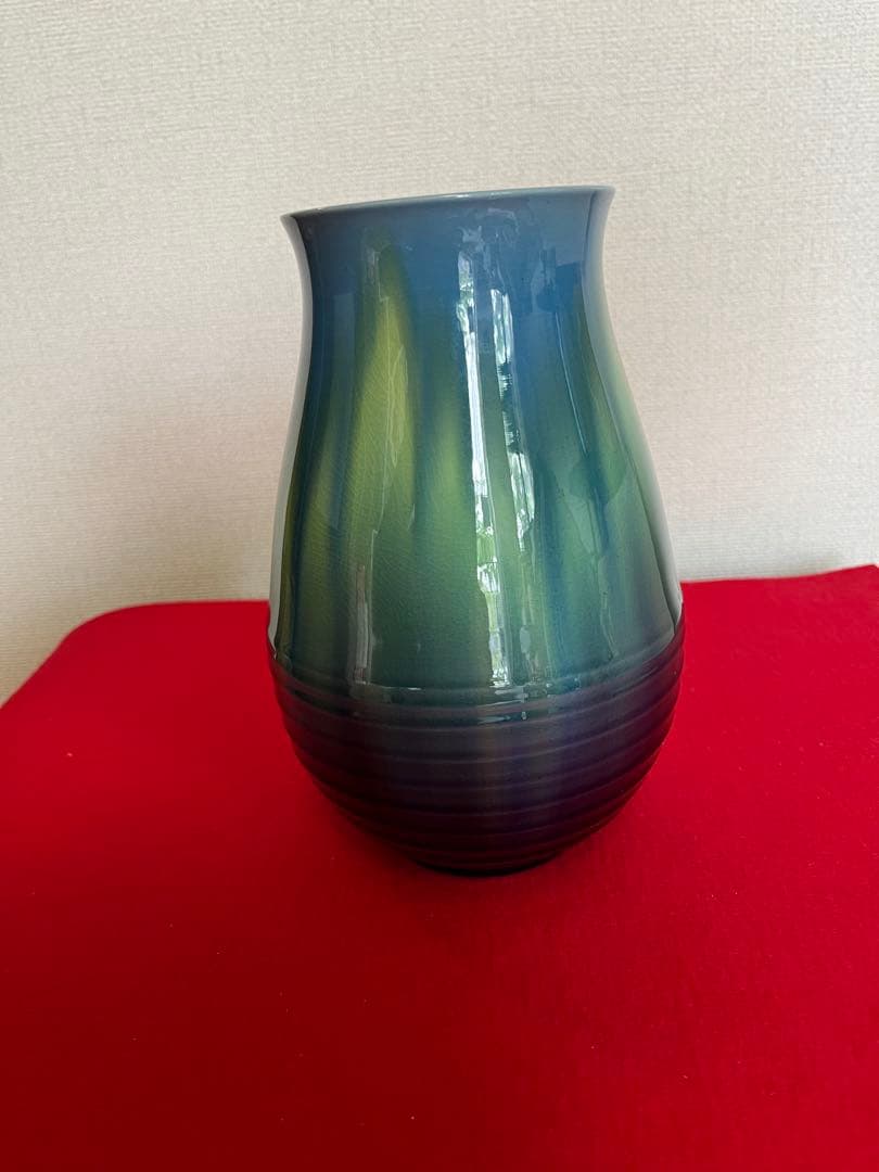 柳雨軒 三代 人間国宝 徳田八十吉（正彦銘）碧明釉 花瓶 約20.5㎝ T266