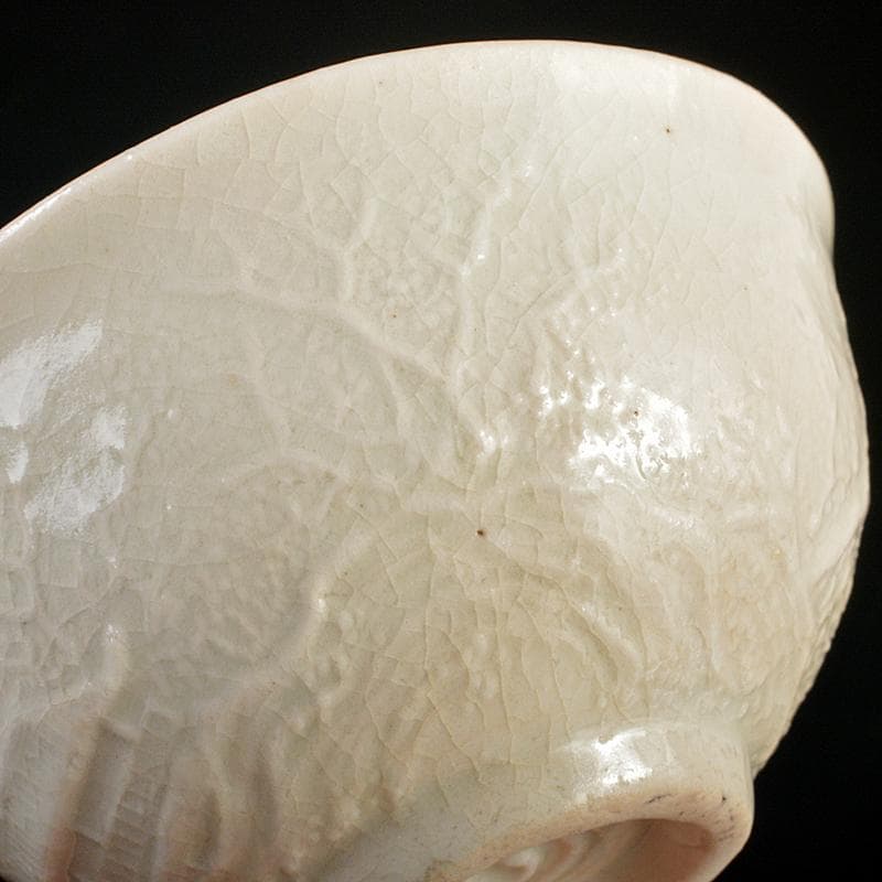 白高麗　徳化窯　陽刻　桜閣山水文　煎茶碗　五客　仕覆・時代箱付　G　R5270