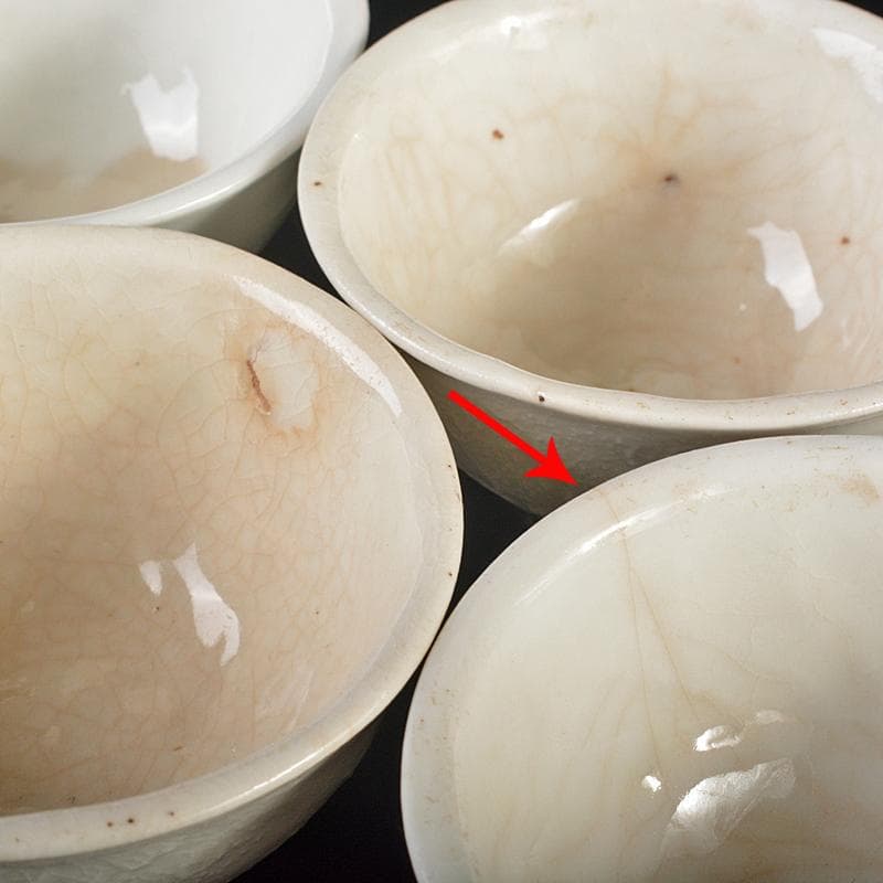 白高麗　徳化窯　陽刻　桜閣山水文　煎茶碗　五客　仕覆・時代箱付　G　R5270