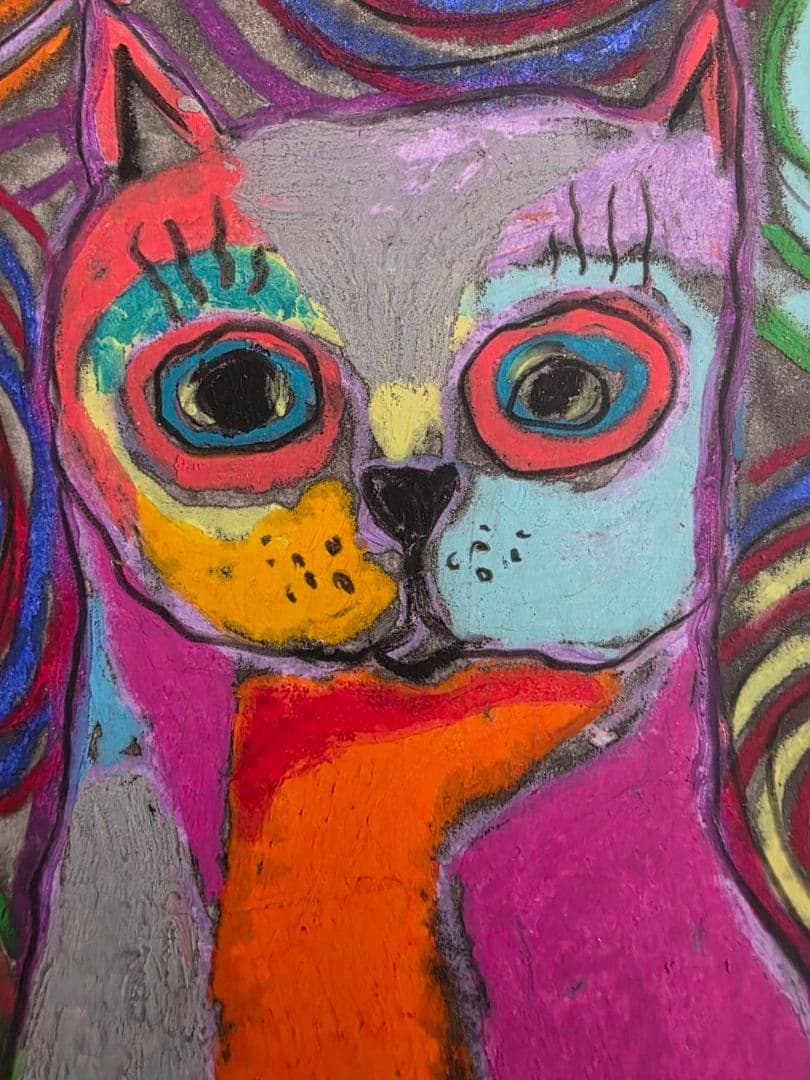 猫のパステル画（サイン入り）