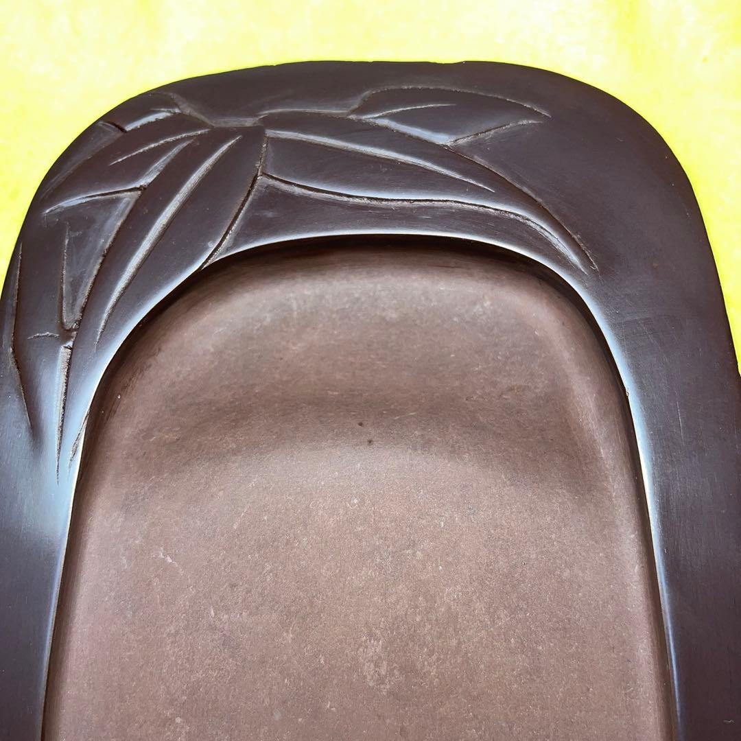 ⭕️赤間硯　笹竹彫刻研　下井昭竜山　未使用美品　四六寸大