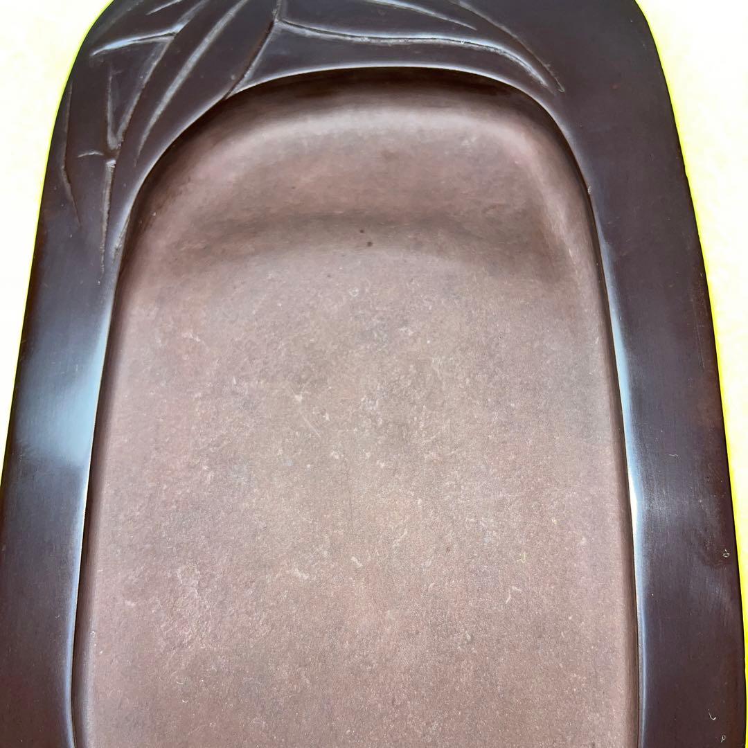 ⭕️赤間硯　笹竹彫刻研　下井昭竜山　未使用美品　四六寸大