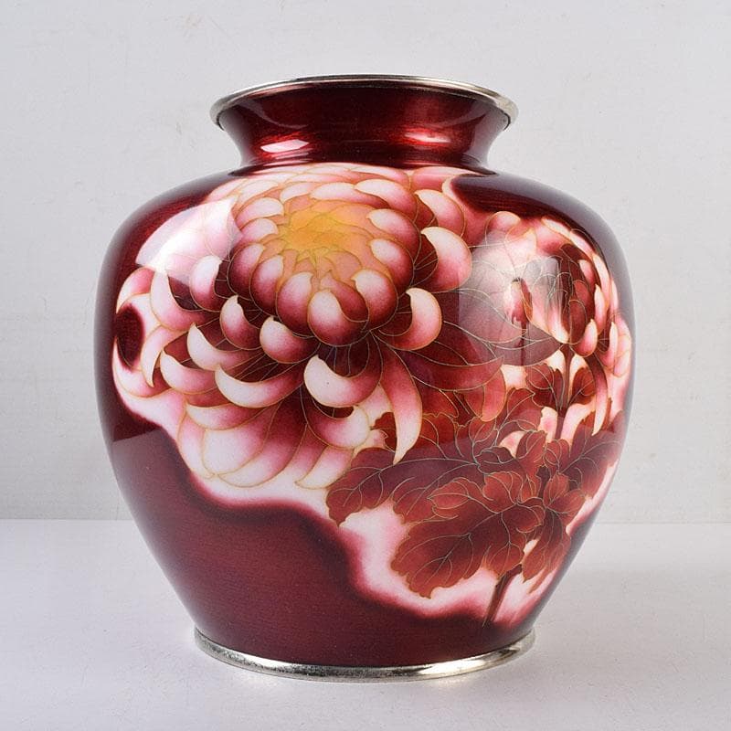 七宝焼　太田七宝造　透釉　旭光釉　菊文　花瓶　共箱　M　R8971H