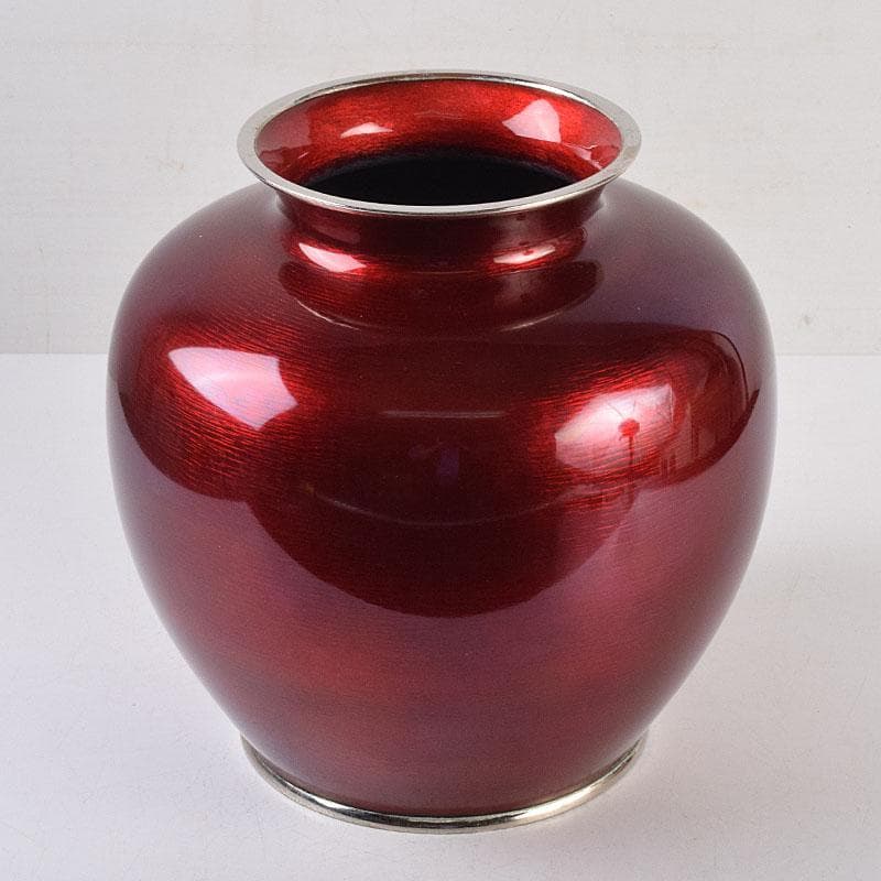 七宝焼　太田七宝造　透釉　旭光釉　菊文　花瓶　共箱　M　R8971H