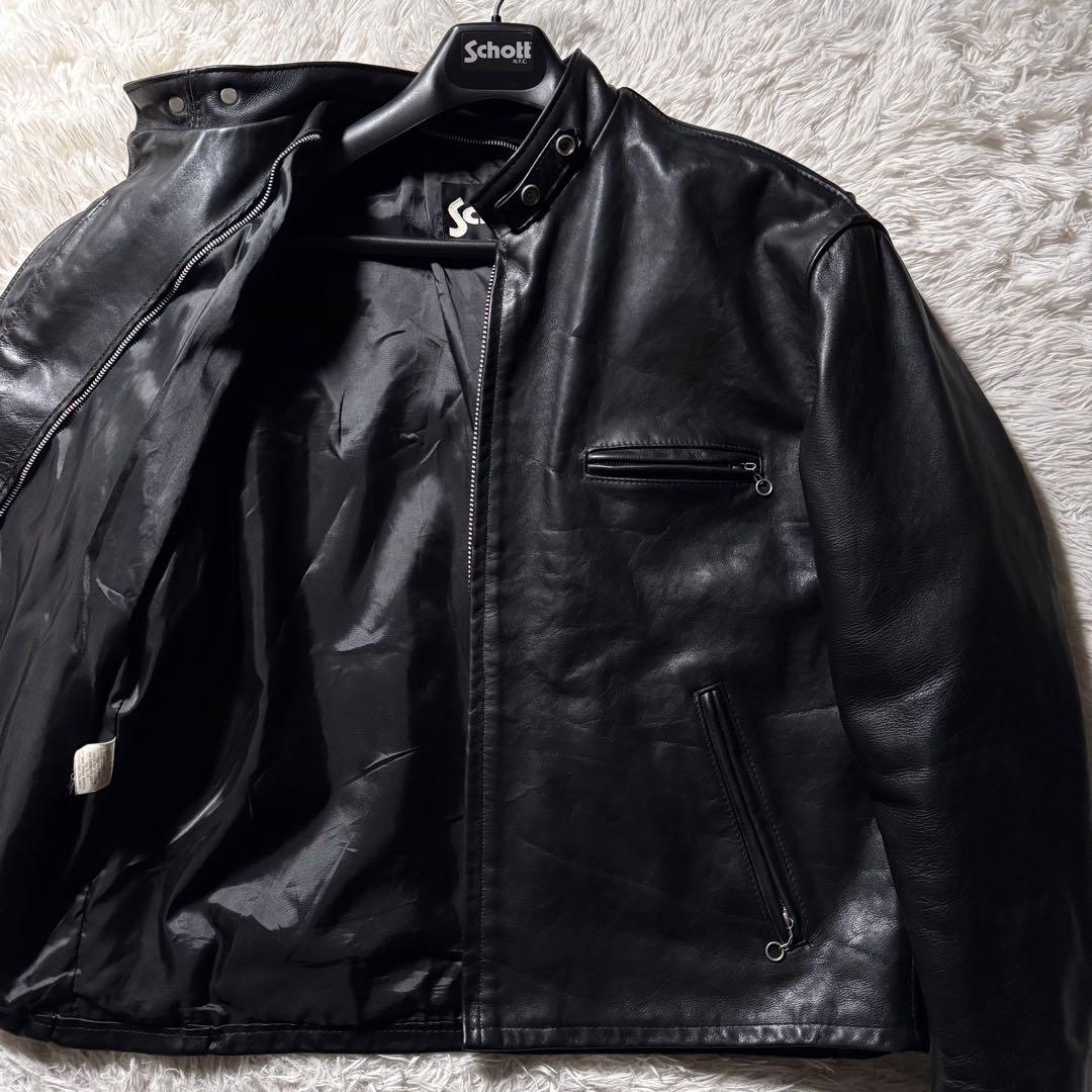 美品/50サイズ✨schott ライダースジャケット　641 黒　本革　レザー