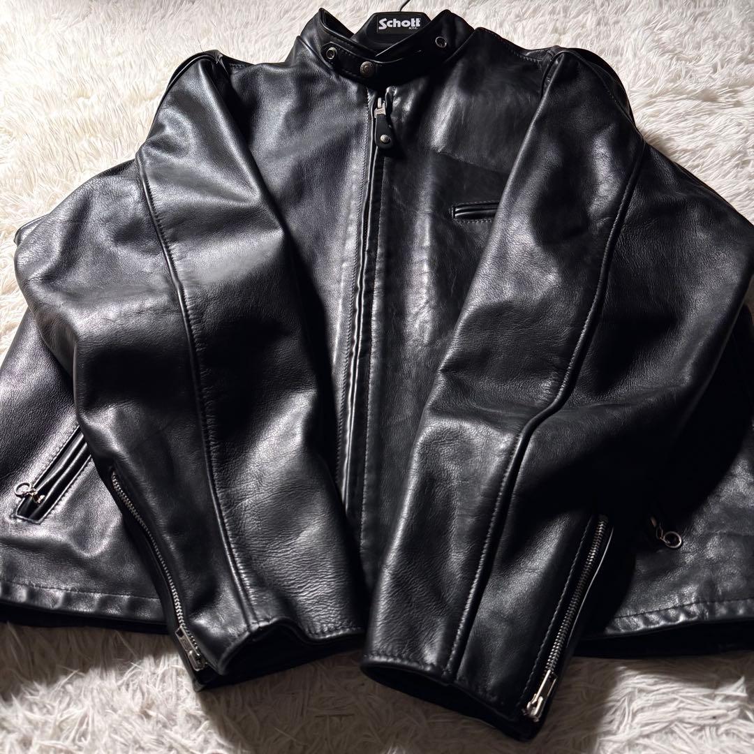 美品/50サイズ✨schott ライダースジャケット　641 黒　本革　レザー