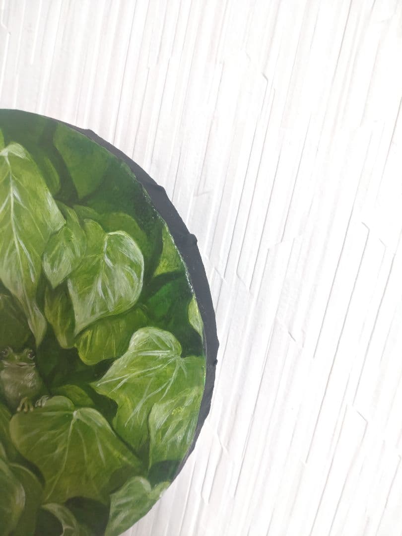 何かが隠れている油絵【緑の隠れ家】1点物の原画◆作者サイン入り