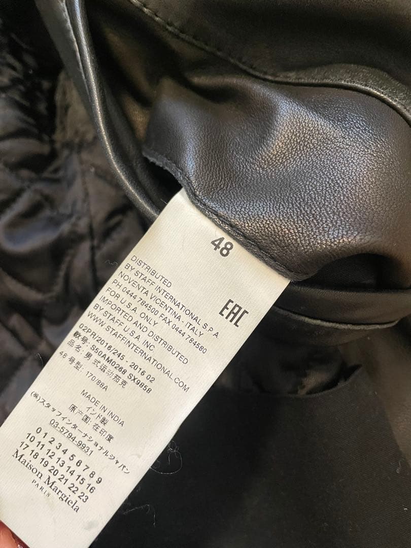 maison margielaブラックレザーシングルライダースジャケット