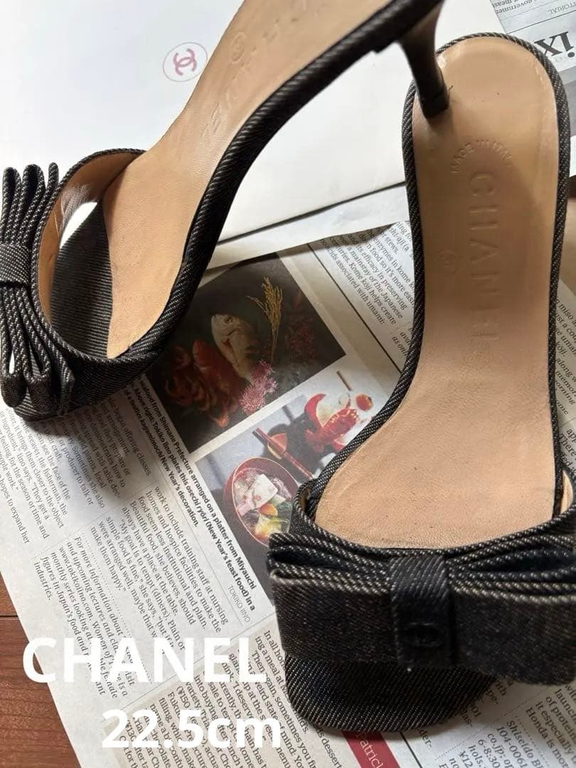 CHANEL ブラック リボン付きミュール