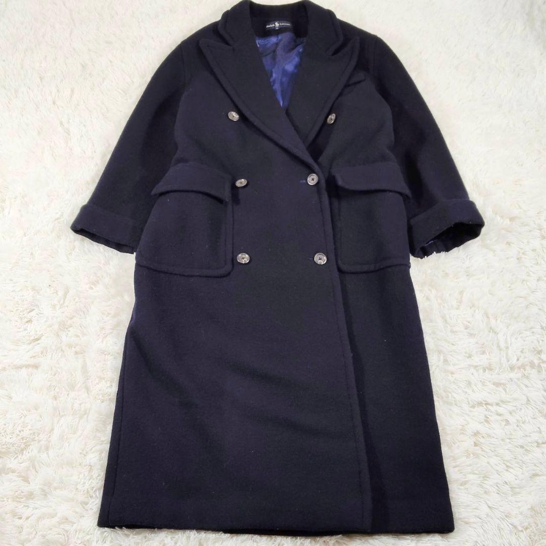 ラルフローレン マキシ丈 ダブルチェスターコート ウール ネイビー 美品