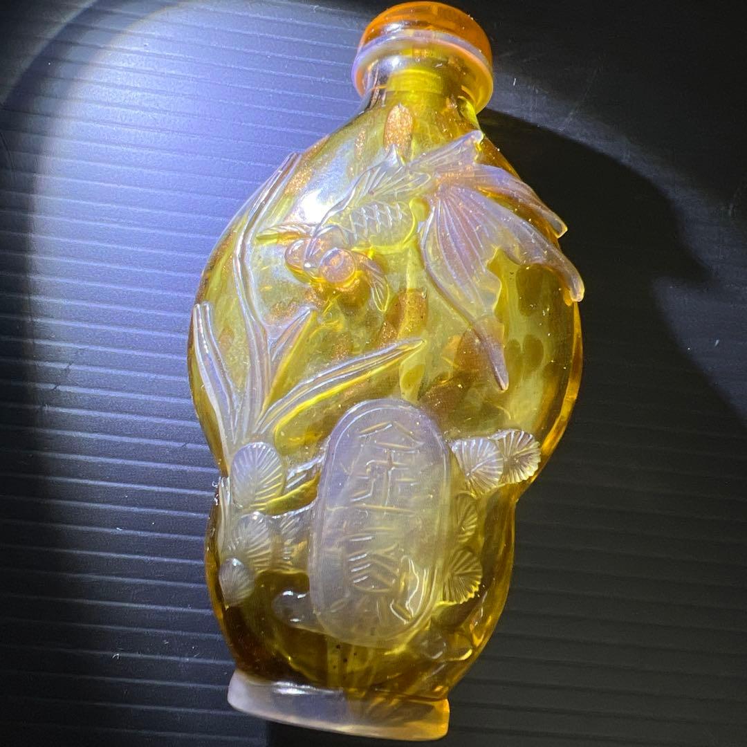 中国古玩　金魚彫鼻煙壷　高さ9.7㎝　東Y7-0924③タニト