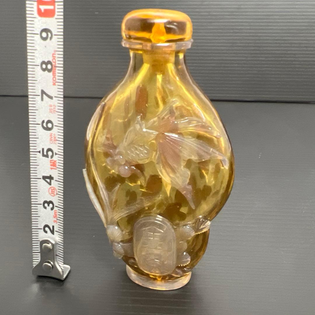 中国古玩　金魚彫鼻煙壷　高さ9.7㎝　東Y7-0924③タニト
