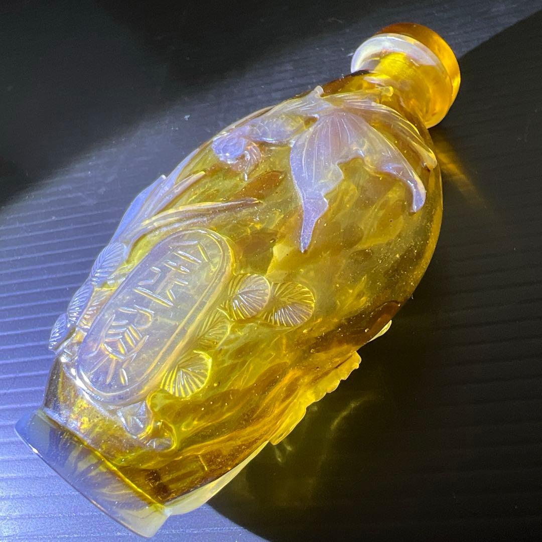 中国古玩　金魚彫鼻煙壷　高さ9.7㎝　東Y7-0924③タニト