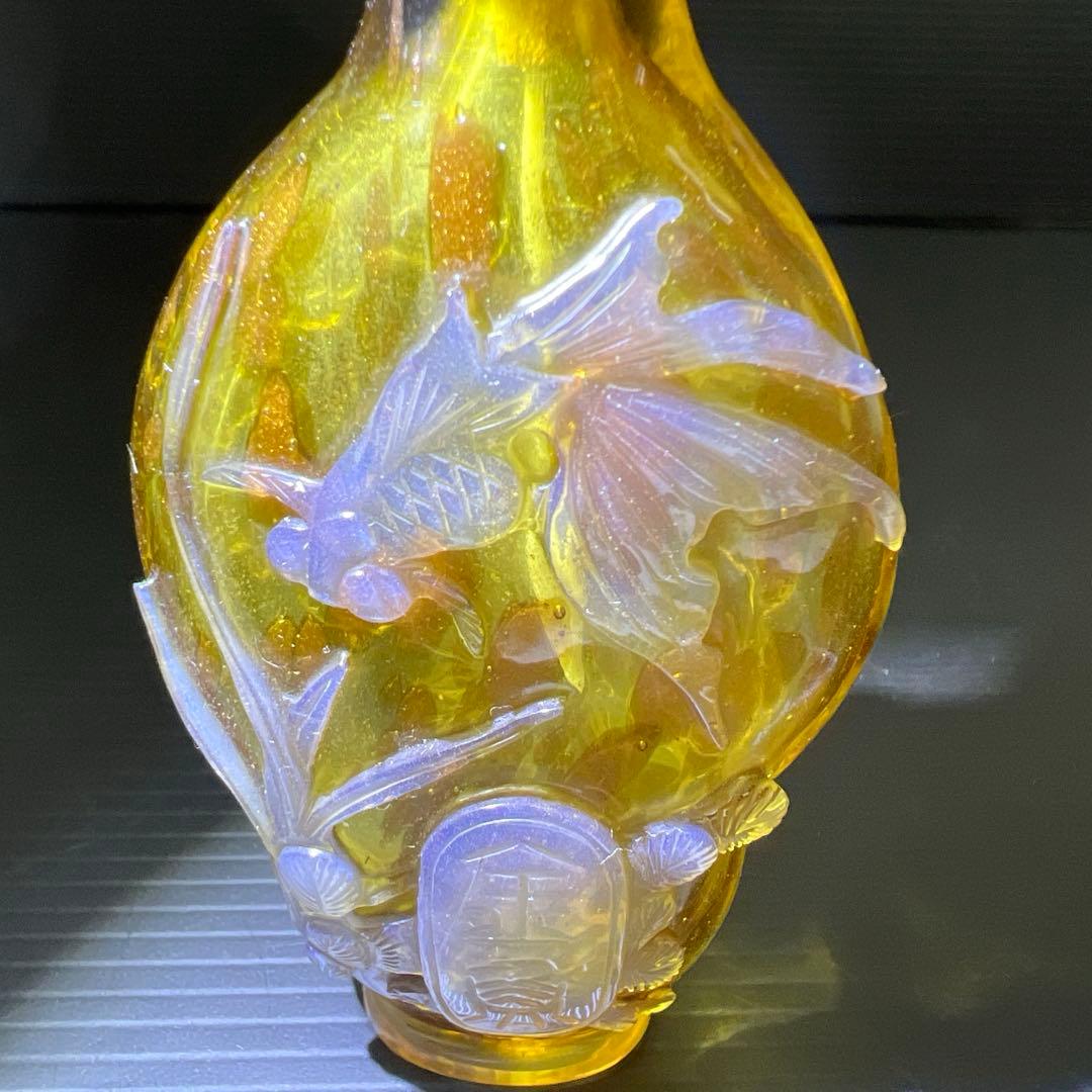 中国古玩　金魚彫鼻煙壷　高さ9.7㎝　東Y7-0924③タニト