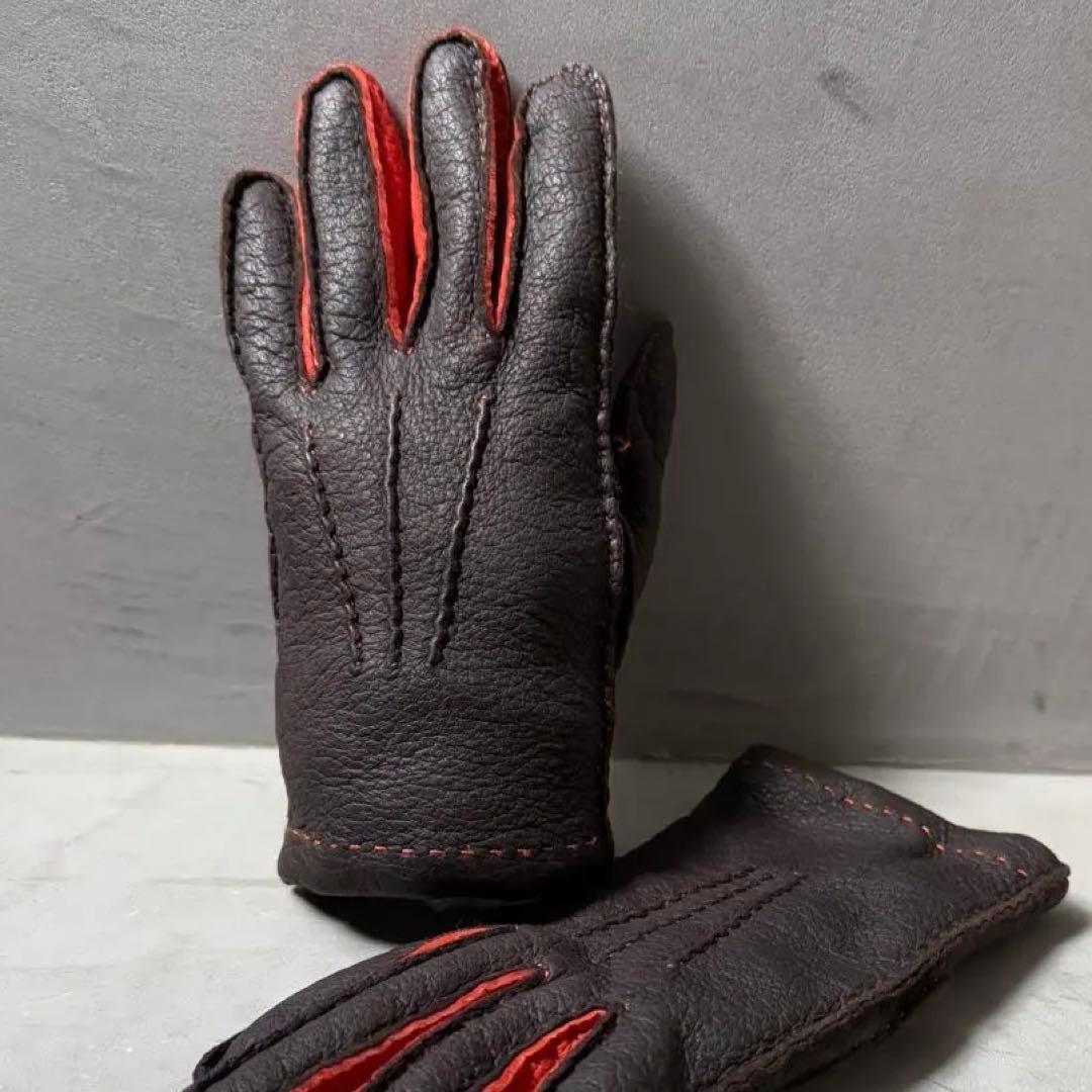 【美品】ペッカリー グローブ カシミヤ バイカラー カリデイ 8 Mサイズ 濃茶