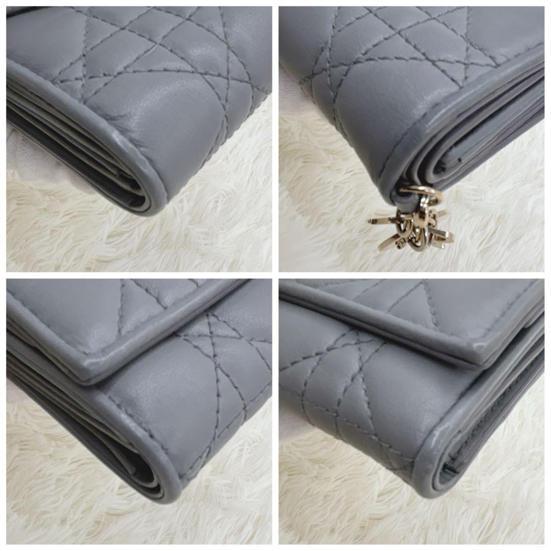 美品✨ディオール カナージュ ロータスウォレット　三つ折り財布 ブルーグレー