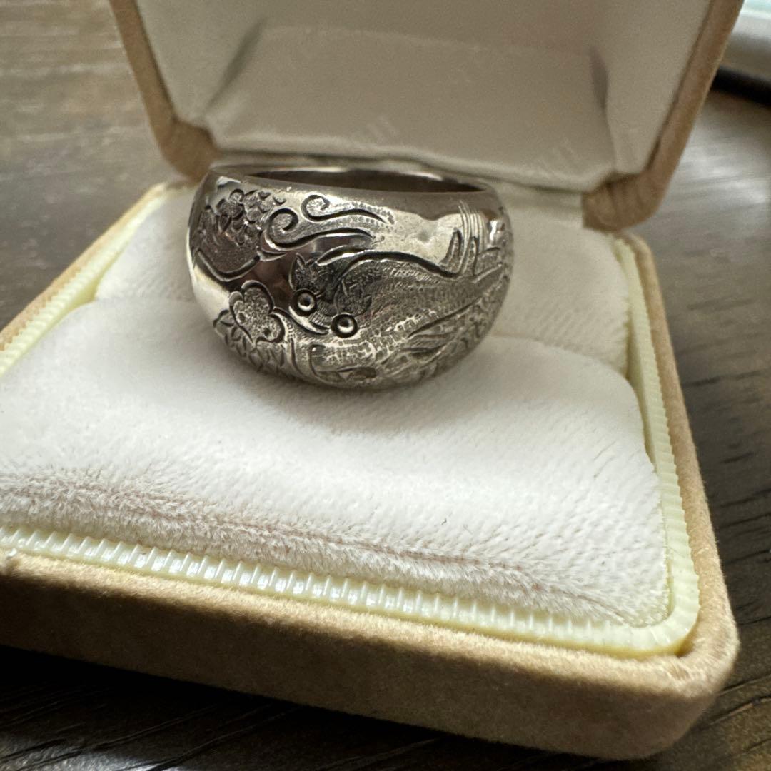 純銀　龍　手彫り　指輪　約26号