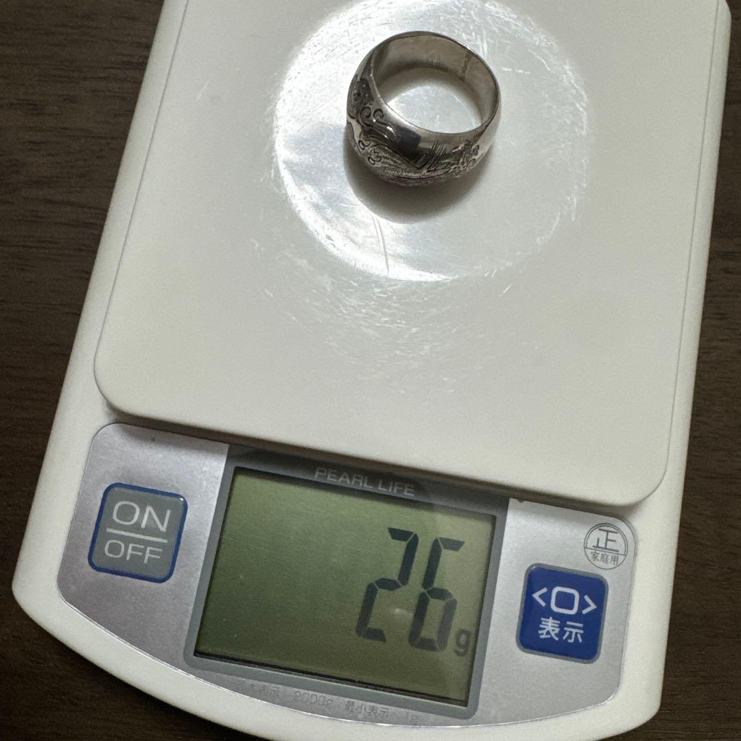 純銀　龍　手彫り　指輪　約26号