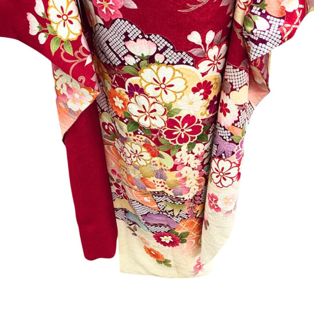 ≪早い者勝ち≫【美品】 振袖 正絹 古典柄 成人式 単品 赤 ラメ 198 ●