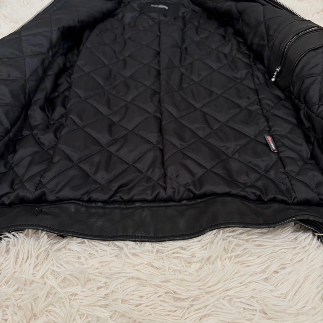 【美品】ナノユニバース レザージャケット ラムレザー キルティング L ブラック