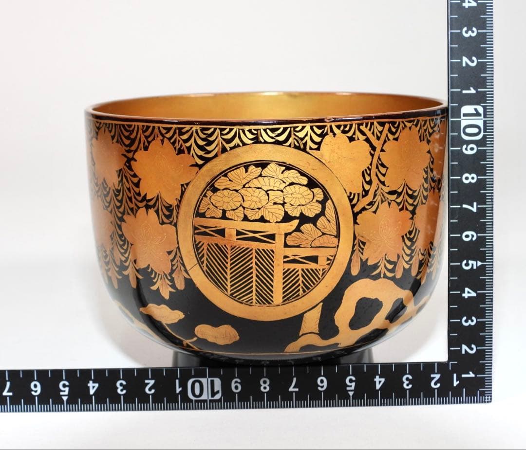 時代漆器 輪島塗 蝋色塗 糸櫻蒔絵 内金溜 盃洗 天然木 漆塗り 漆芸 時代箱