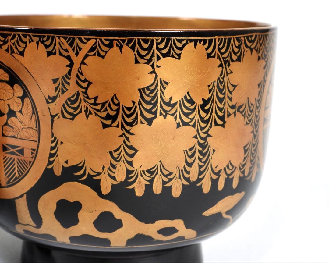 時代漆器 輪島塗 蝋色塗 糸櫻蒔絵 内金溜 盃洗 天然木 漆塗り 漆芸 時代箱