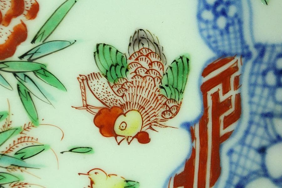 中国美術 赤絵 祥瑞 鶏蝶草花紋 皿 四枚 成化年製 まとめて(K-LC822)