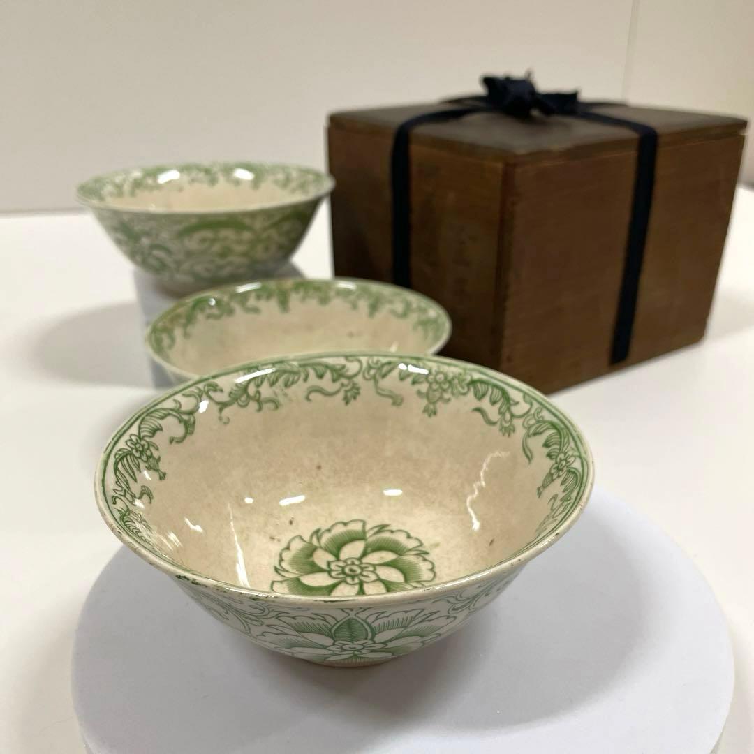 #XG203 骨董・アンティーク・時代物・阿蘭陀焼・デルフト・三重鉢・共箱付