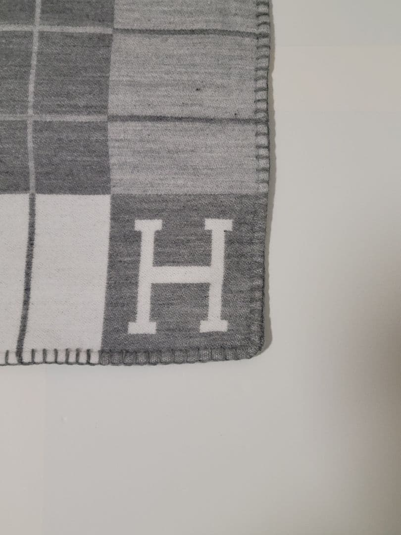 エルメス　クッションカバー　グレー　45×45　チェック