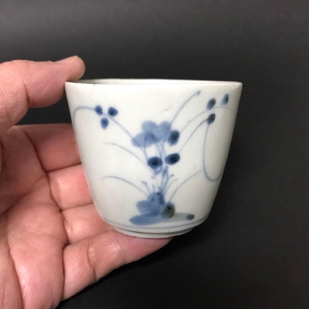 蕎麦猪口　そば猪口　露草文　高台　厚底　酒器　盃　初期　古伊万里　骨董　古美術