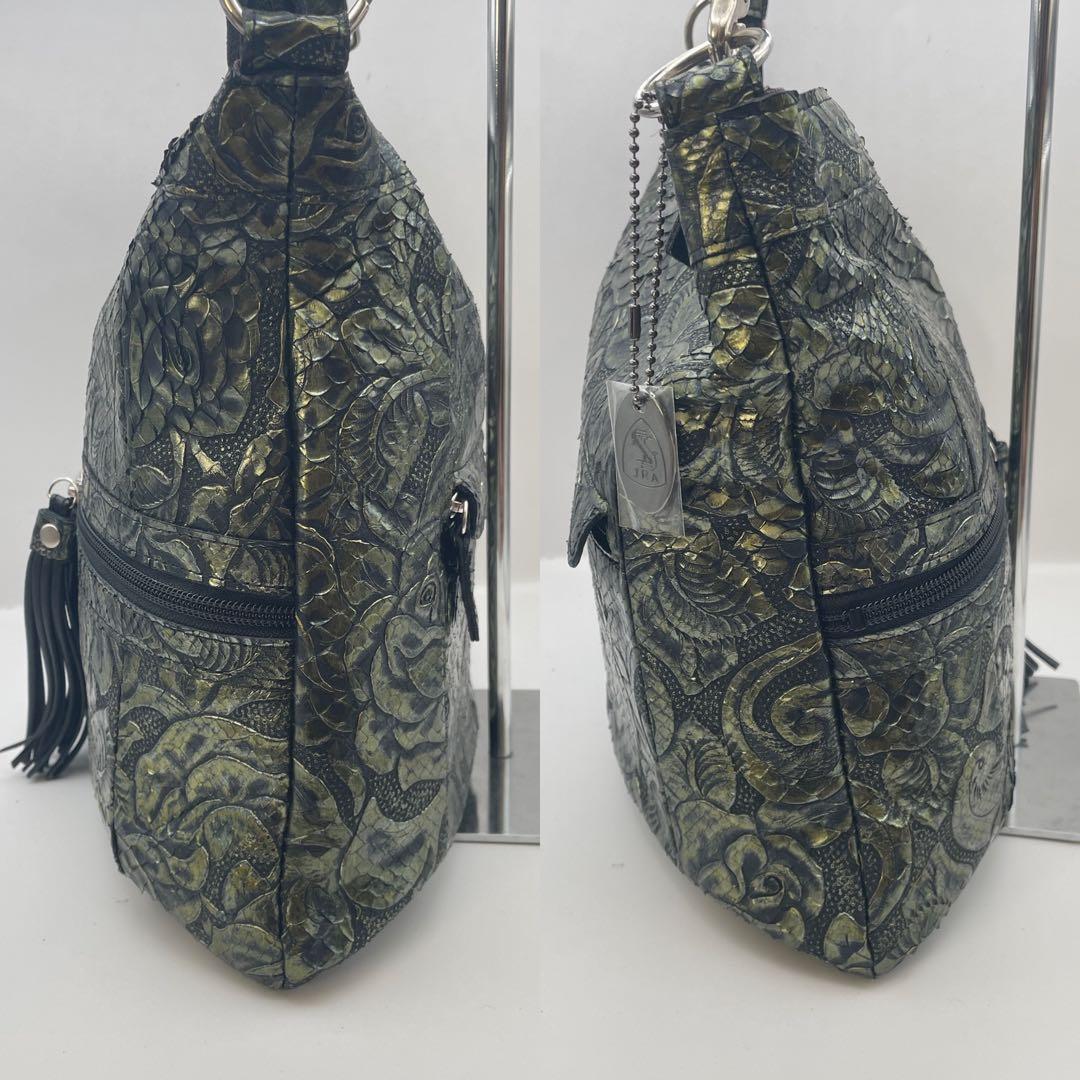 美品✨ JRA認定 パイソン レザー 2way ハンドバッグ バラ カービング