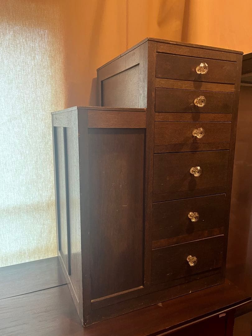 古い傘立て付き木製7段引き出し箱キャビネットアンティークヴィンテージレトロ古道具