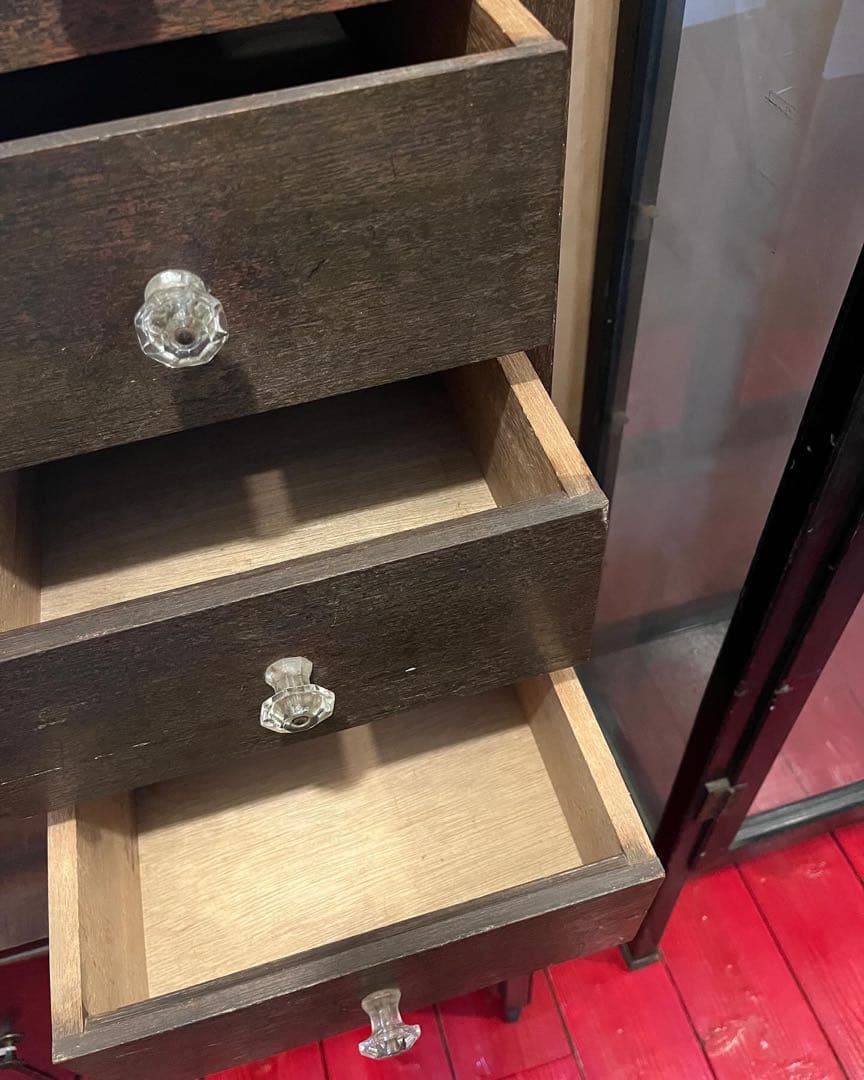 古い傘立て付き木製7段引き出し箱キャビネットアンティークヴィンテージレトロ古道具