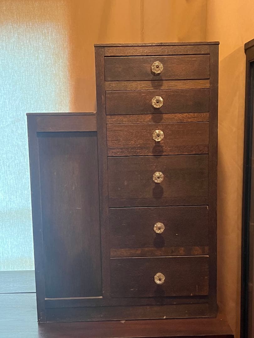 古い傘立て付き木製7段引き出し箱キャビネットアンティークヴィンテージレトロ古道具