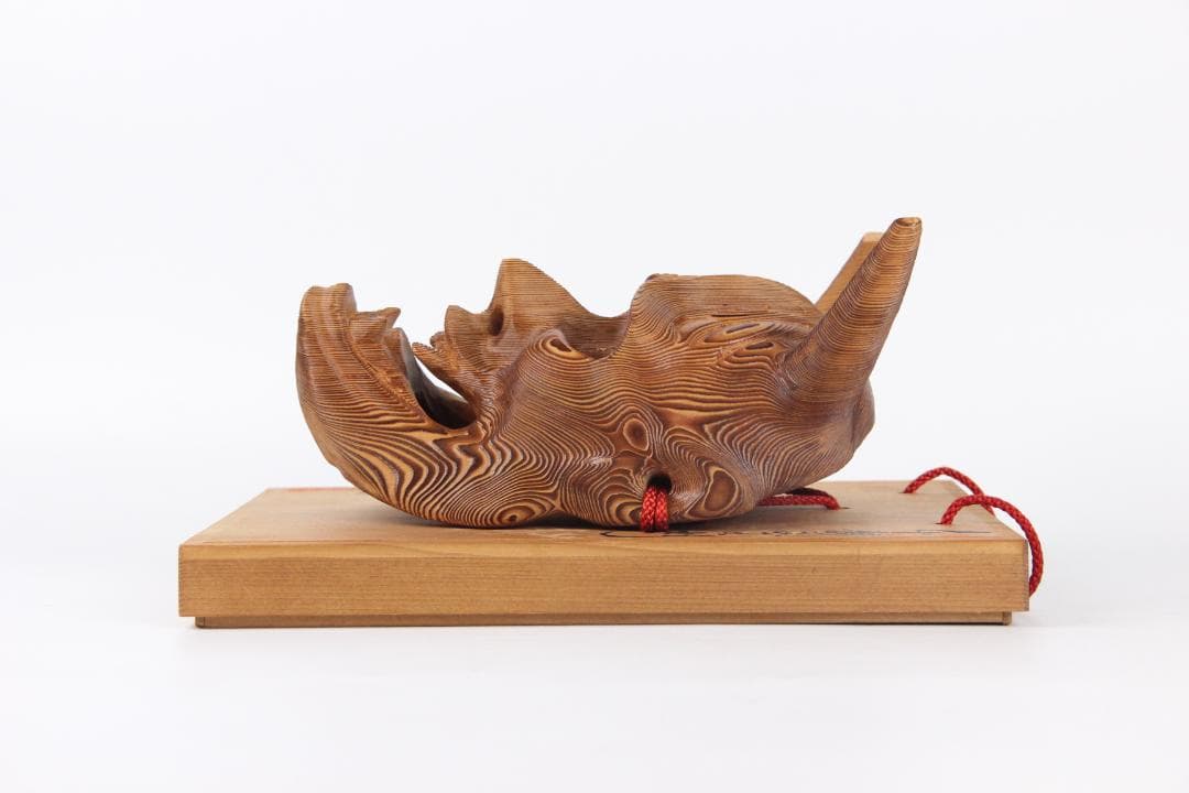 千寿屋久杉 般若面 能面 魔除 芳雲 木彫 飾面 掛面 欠けあり ES11-12