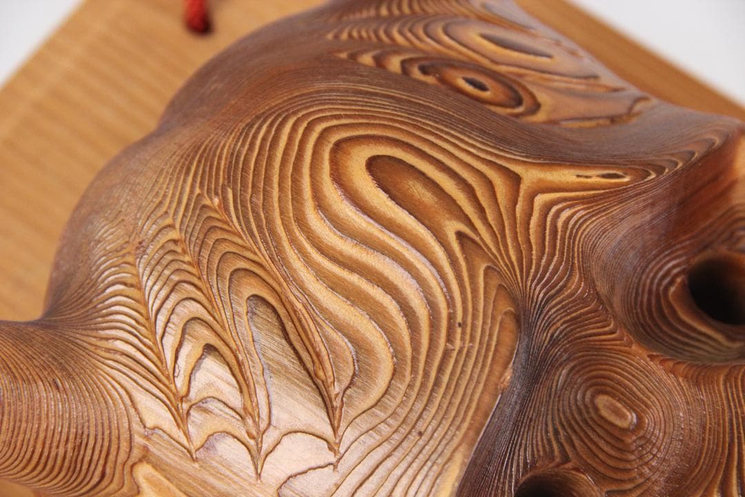 千寿屋久杉 般若面 能面 魔除 芳雲 木彫 飾面 掛面 欠けあり ES11-12