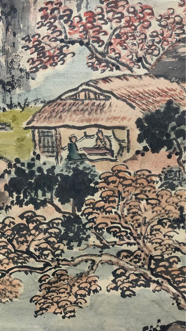 ②② 中国？山水風景水彩画掛軸　署名捺印有り　作者不明