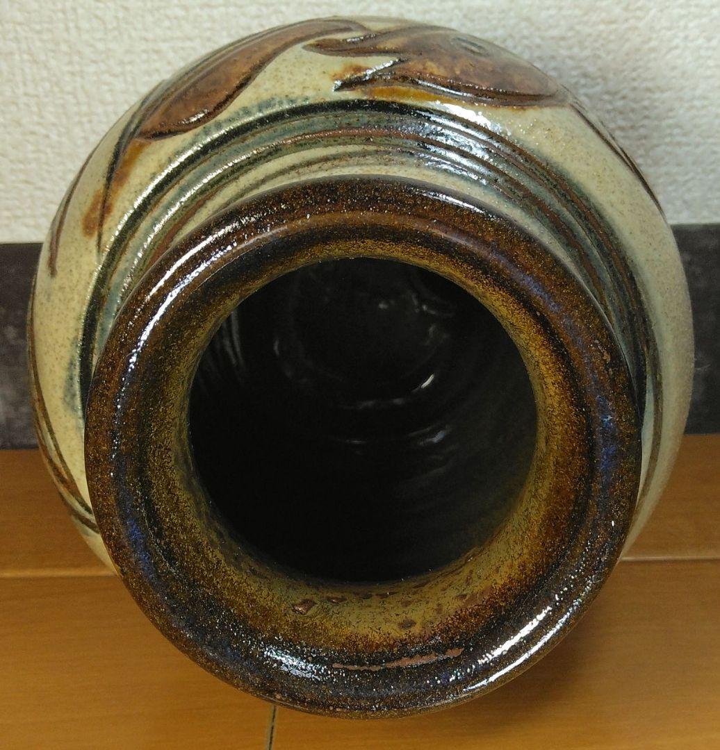 人間国宝 金城次郎 海老魚紋花瓶 栞 共箱 壺屋焼 壷屋焼 やちむん 上作花瓶