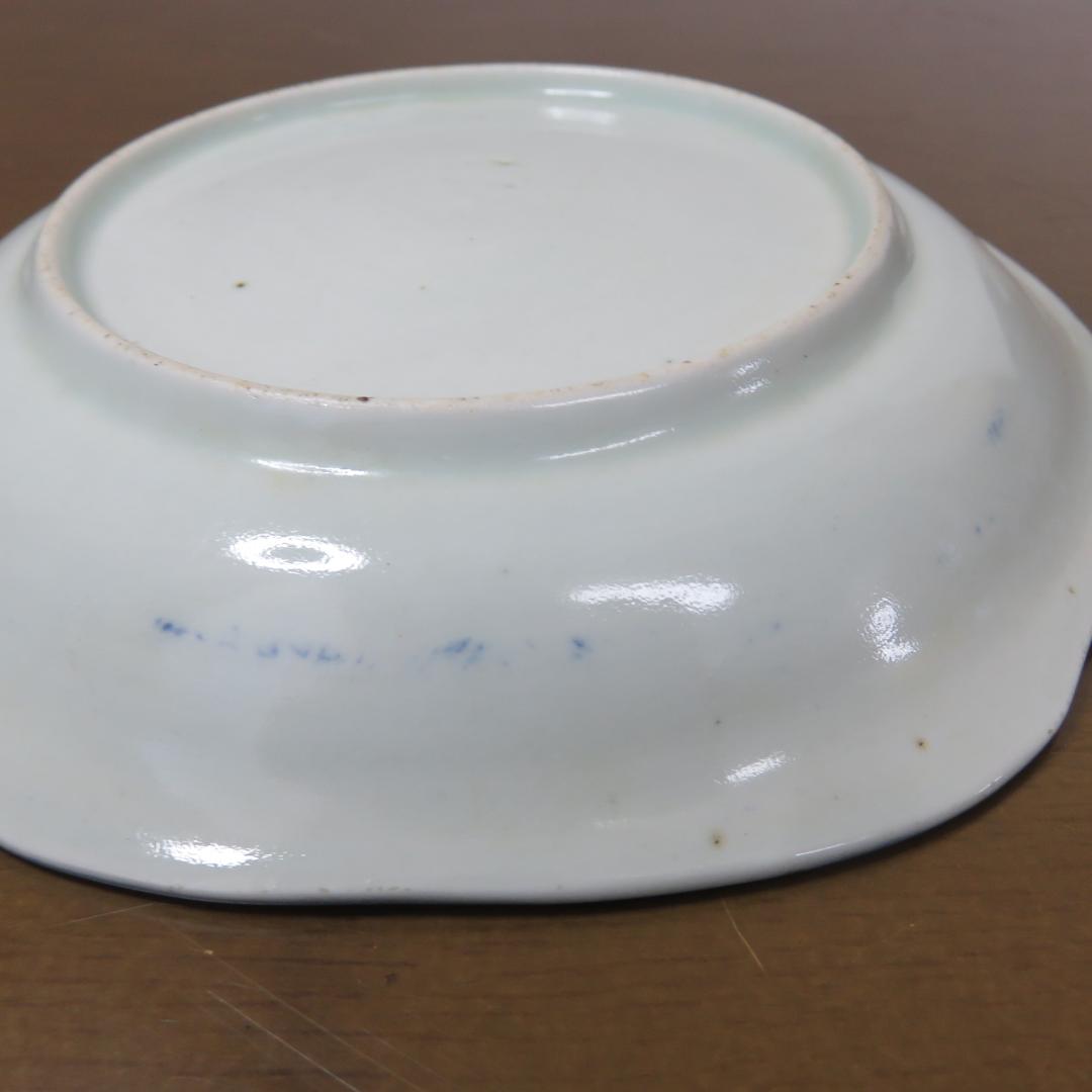 角皿 染付 8枚 山水 江戸 雲 民家 船 変形皿 合箱あり